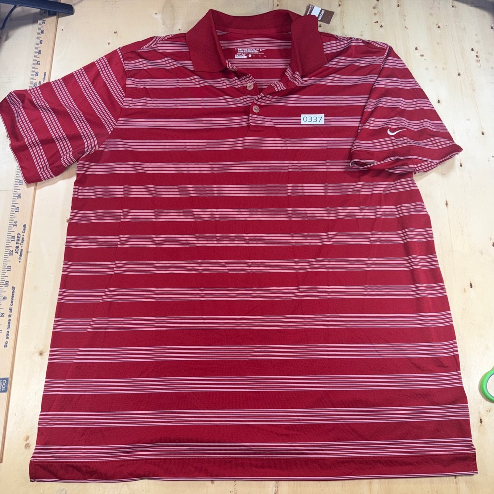 Nike Golf Tour Performance Mens XL Red Striped Dri-FIT Polo Shirt Short Sleeve